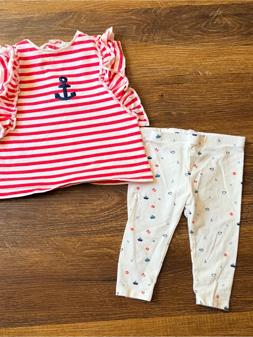 Baby Girl Nautical Anchor Outfit | 12 Months | Fourth of July Summer Set